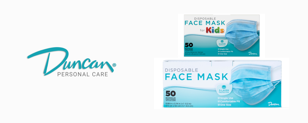 Duncan Personal Care banner with facemask packages 